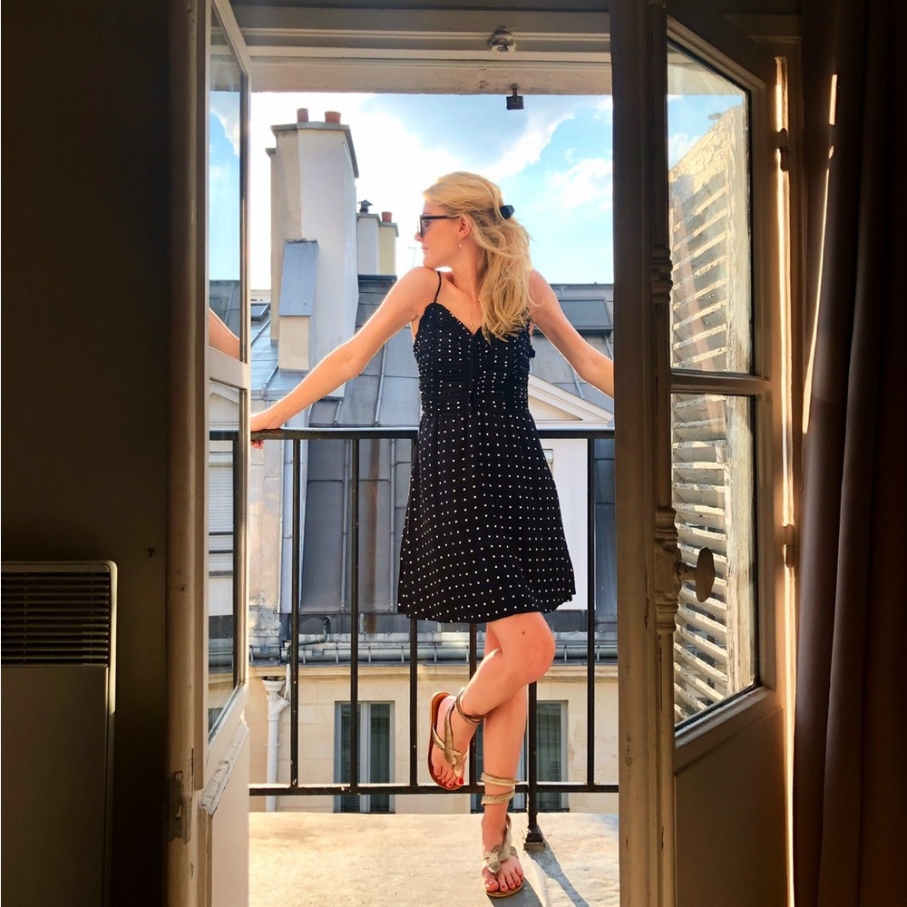 Maje black polka dot mini dress